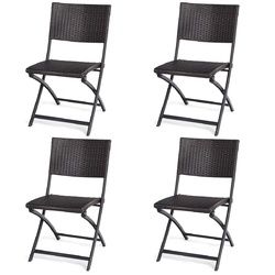 4 pcs Patio Folding Back Rattan Camping Garden Chair