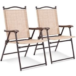 Set of 2 Patio Folding Sling Back Camping Deck Chairs