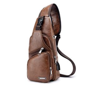 Men USB Charging Bag Men Chest Bag For Custom PU PVC Shoulder Bag Diagonal Package Messenger Travel Bag Cross Body Bags (Option: Light Brown)