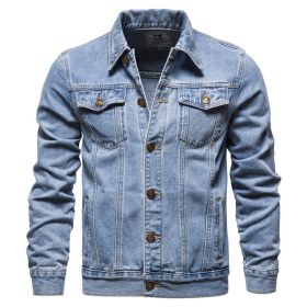 Men Denim Jacket with Pocket Cotton Casual Slim Fit Spring Summer Autumn Classic Retro High Quality Soft Cozy Outdoor Blue Black (Color: light blue, size: XXL)