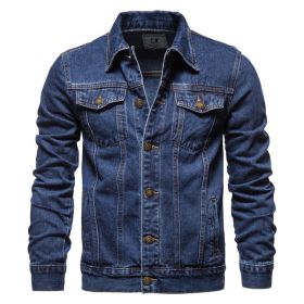 Men Denim Jacket with Pocket Cotton Casual Slim Fit Spring Summer Autumn Classic Retro High Quality Soft Cozy Outdoor Blue Black (Color: Navy Blue, size: XXL)