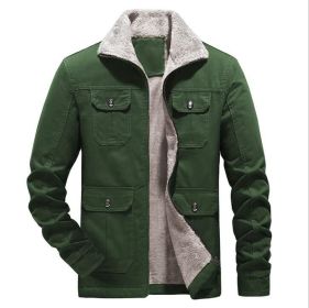 Men's Casual Fleece Cotton Military Jackets Outdoor (Color: green, size: XL)