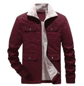 Men's Casual Fleece Cotton Military Jackets Outdoor (Color: Red, size: S)