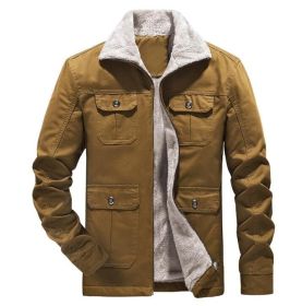 Men's Casual Fleece Cotton Military Jackets Outdoor (Color: Brown, size: XL)