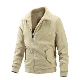 Winter New Men's Corduroy Plush Thick Reversible Jackets Vintage Outdoor Casual Fleece Warm Coat Lapel Fashion Trend Retro Brown (Color: beige, size: XXL)