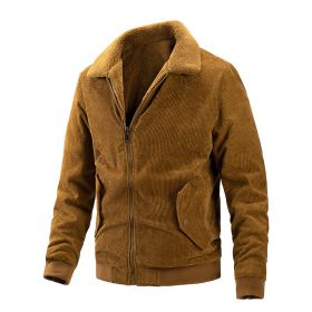 Winter New Men's Corduroy Plush Thick Reversible Jackets Vintage Outdoor Casual Fleece Warm Coat Lapel Fashion Trend Retro Brown (Color: Camel, size: XL)