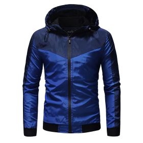 Men's Outdoor Sun Protection Zipper Hooded Casual Jacket (Color: Blue, size: L)