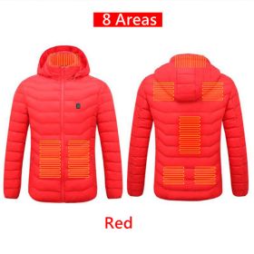 Men 9 Areas Heated Jacket USB Winter Outdoor Electric Heating Jackets Warm Sprots Thermal Coat Clothing Heatable Cotton jacket (Color: 8 Areas heated Red, size: XL)