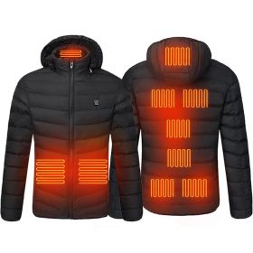 Men 9 Areas Heated Jacket USB Winter Outdoor Electric Heating Jackets Warm Sprots Thermal Coat Clothing Heatable Cotton jacket (Color: 9 Areas heated Black, size: XXXL)