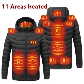 Men 9 Areas Heated Jacket USB Winter Outdoor Electric Heating Jackets Warm Sprots Thermal Coat Clothing Heatable Cotton jacket (Color: 11 heated Black, size: 4XL)