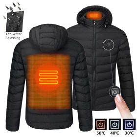 Men 9 Areas Heated Jacket USB Winter Outdoor Electric Heating Jackets Warm Sprots Thermal Coat Clothing Heatable Cotton jacket (Color: 2 Areas heated Black, size: L)