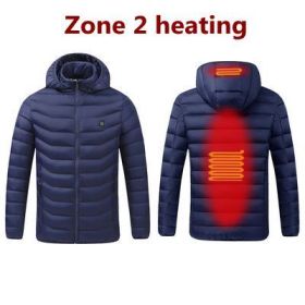 Men 9 Areas Heated Jacket USB Winter Outdoor Electric Heating Jackets Warm Sprots Thermal Coat Clothing Heatable Cotton jacket (Color: 2 Areas heated Blue, size: L)