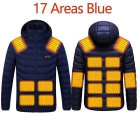 Men 9 Areas Heated Jacket USB Winter Outdoor Electric Heating Jackets Warm Sprots Thermal Coat Clothing Heatable Cotton jacket (Color: 17 heated Blue, size: L)