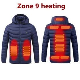 Men 9 Areas Heated Jacket USB Winter Outdoor Electric Heating Jackets Warm Sprots Thermal Coat Clothing Heatable Cotton jacket (Color: 9 Areas heated Blue, size: M)