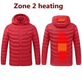 Men 9 Areas Heated Jacket USB Winter Outdoor Electric Heating Jackets Warm Sprots Thermal Coat Clothing Heatable Cotton jacket (Color: 2 Areas heated Red, size: 4XL)