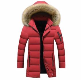 Men's Warm Cotton Coats Outdoor Jacket (Color: Red, size: L)