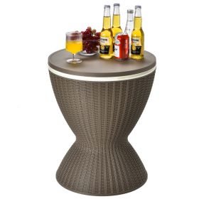 Patio 8 Gallon Patio Rattan Cooler Bar Table With Adjust Ice Bucket (Type: Beverage Cooler Bar Table, Color: Brown)