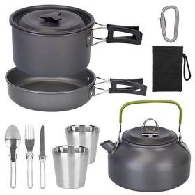 Outdoor Hiking Picnic Camping Cookware Set Picnic Stove Aluminum Pot Pans Kit (Type: 12 Pcs, Color: grey)