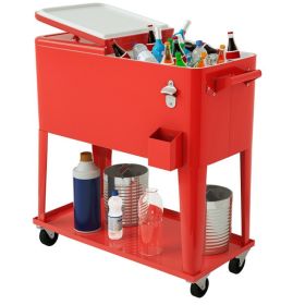 Outdoor Patio Party Rolling Steel Construction 80 Quart Bar Cooler (Type: Beverage Cooler Bar Table, Color: Red)